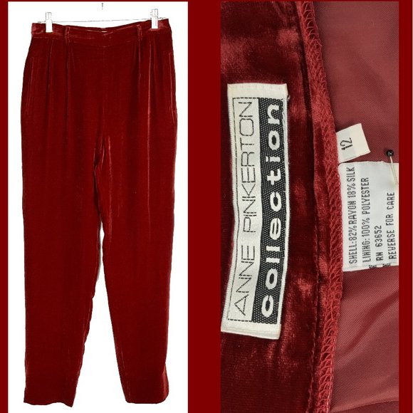 Anne Pinkerton Pants - Vintage 80s Anne Pinkerton Red Velvet High Rise Pants Trousers Sz 12 (8-10)